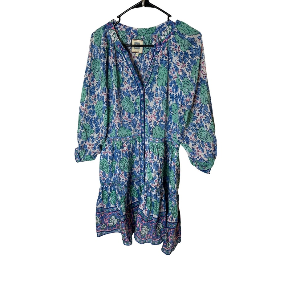 Bell by Alicia Bell Floral Popover Flounce Mini Dress Blue Green Medium